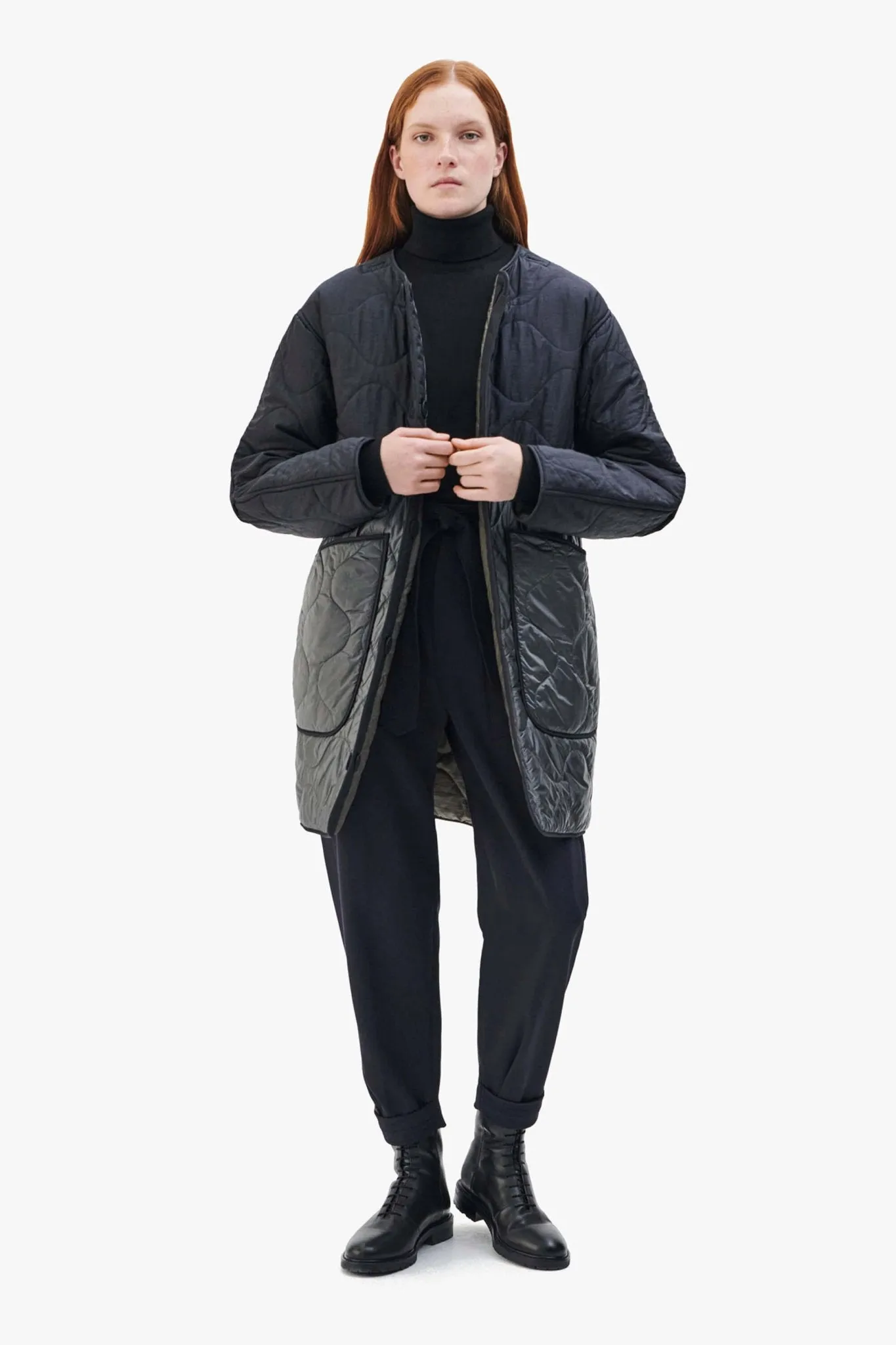 Colourblock Quilt Jacket - Black / Dark Olive