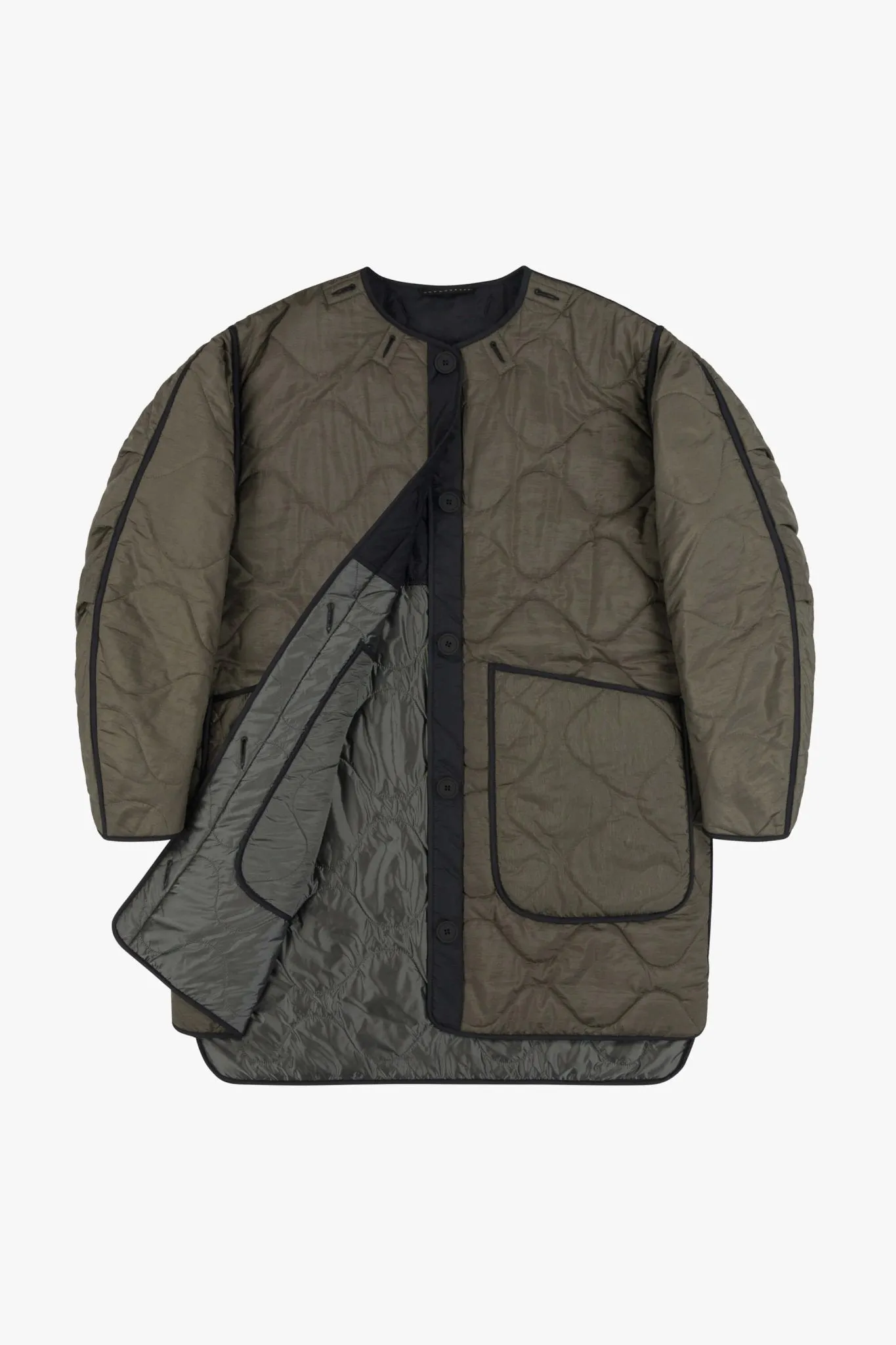 Colourblock Quilt Jacket - Black / Dark Olive