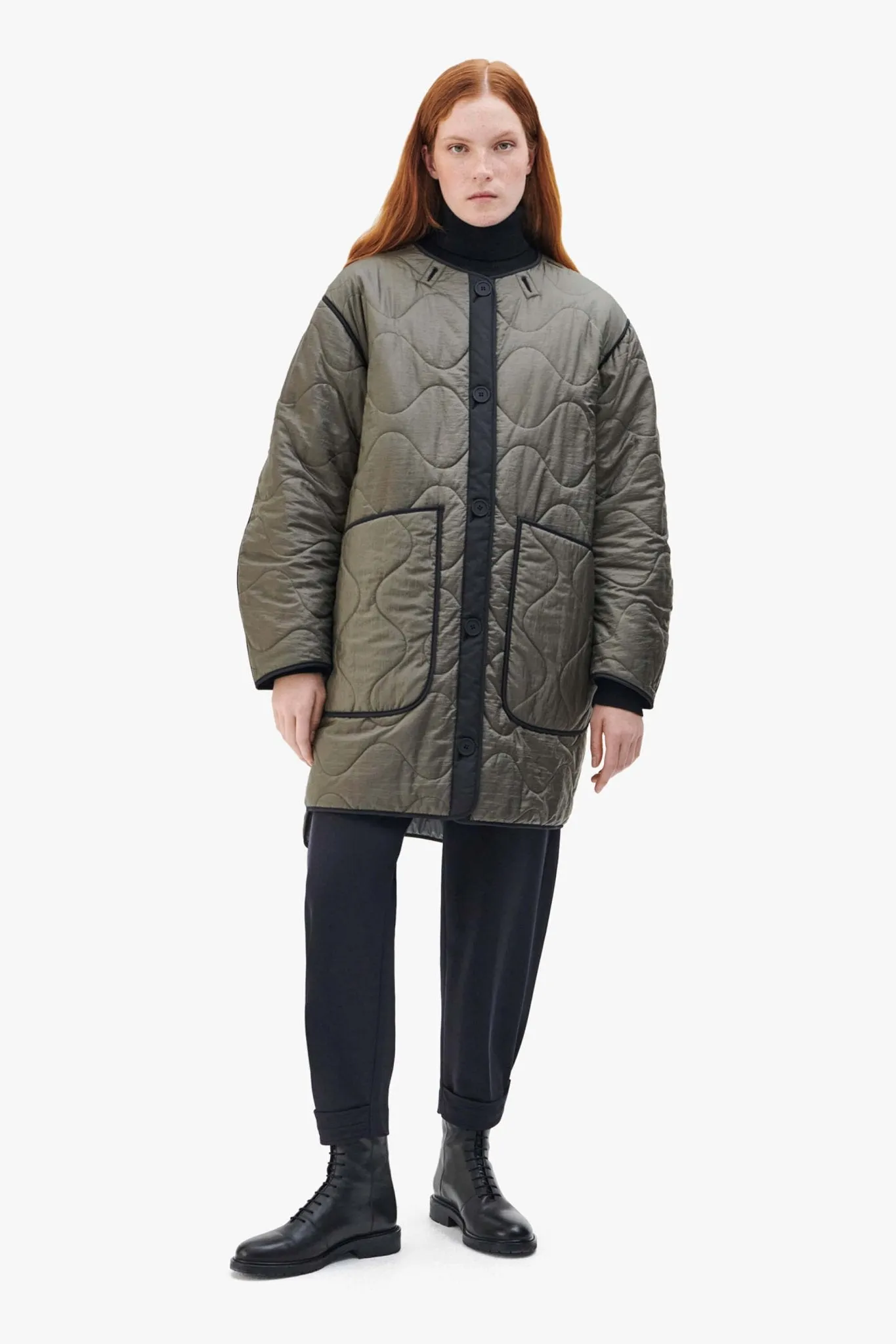Colourblock Quilt Jacket - Black / Dark Olive