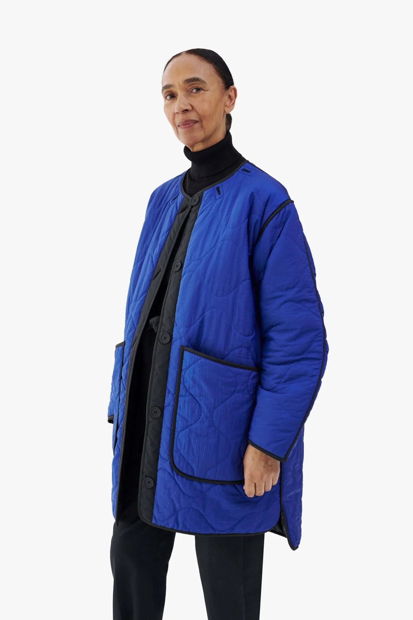 Colourblock Quilt Jacket - Stone / Cobalt