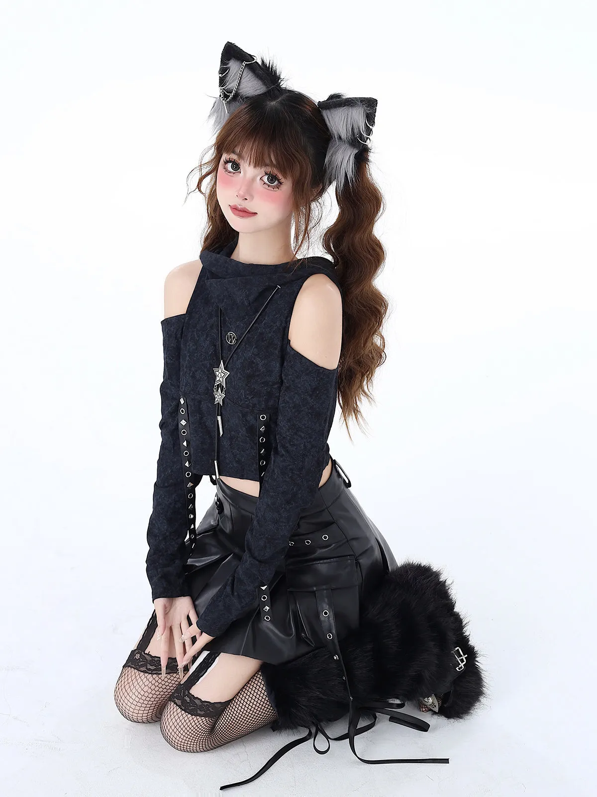 Cool Waistland Damaged Slim Top Hooded