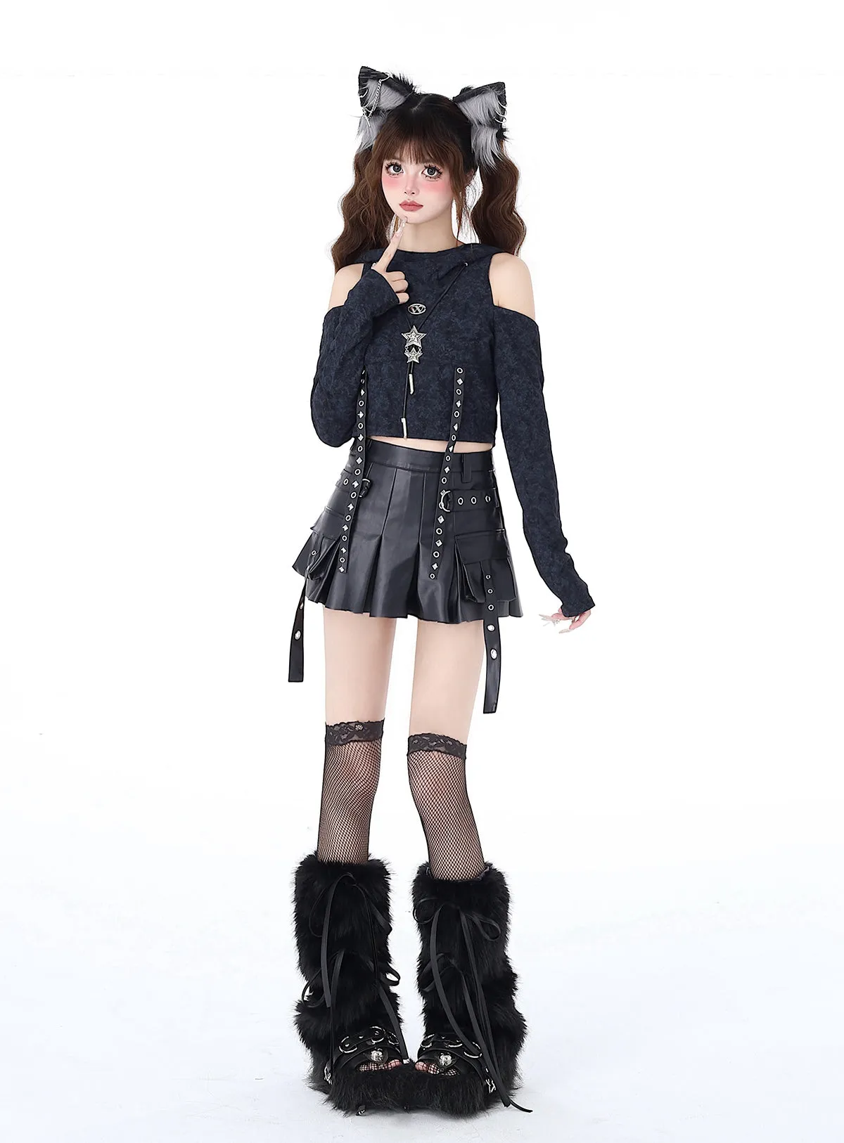 Cool Waistland Damaged Slim Top Hooded