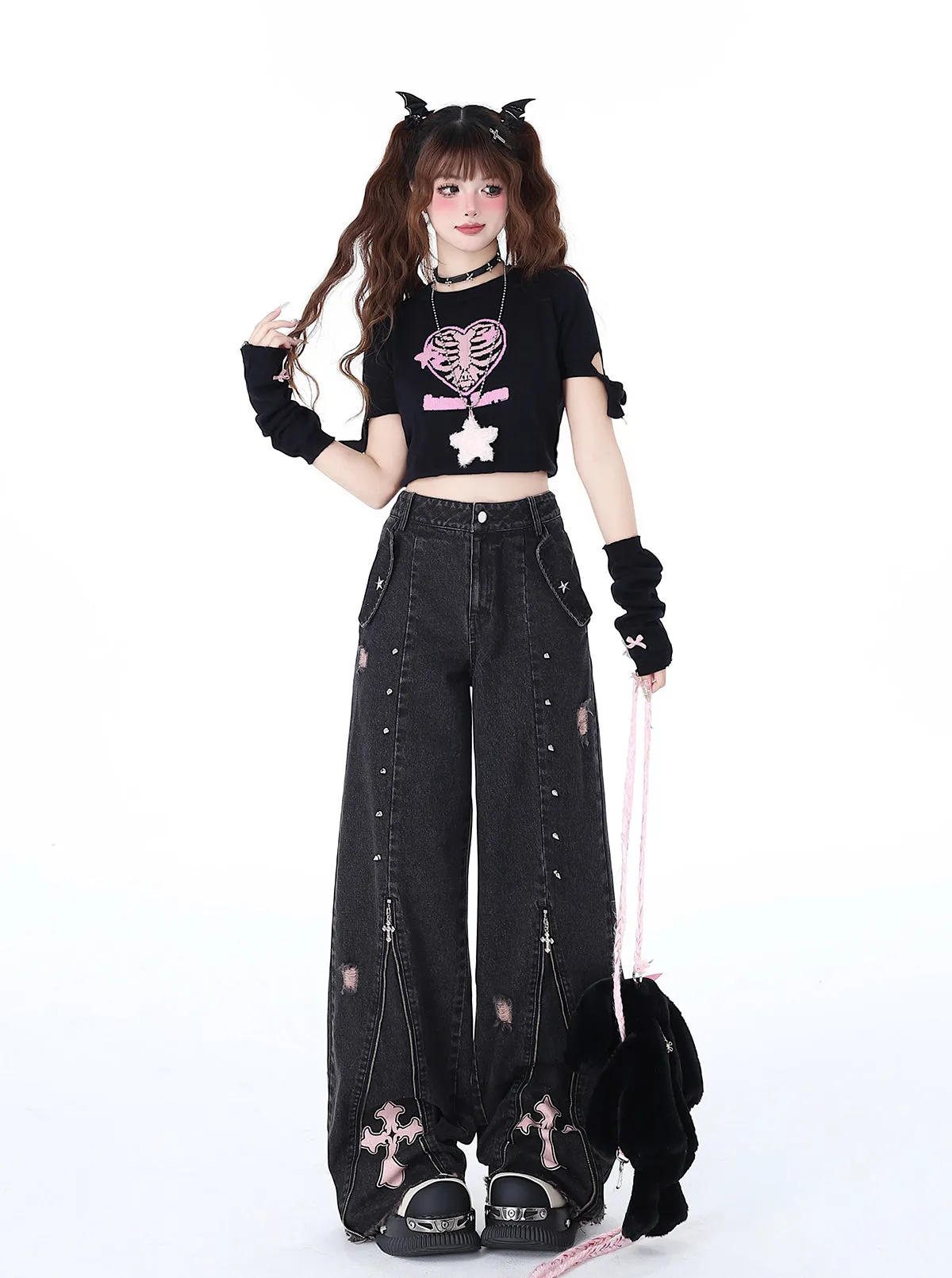Cool Waistland Damaged Slim Top Hooded