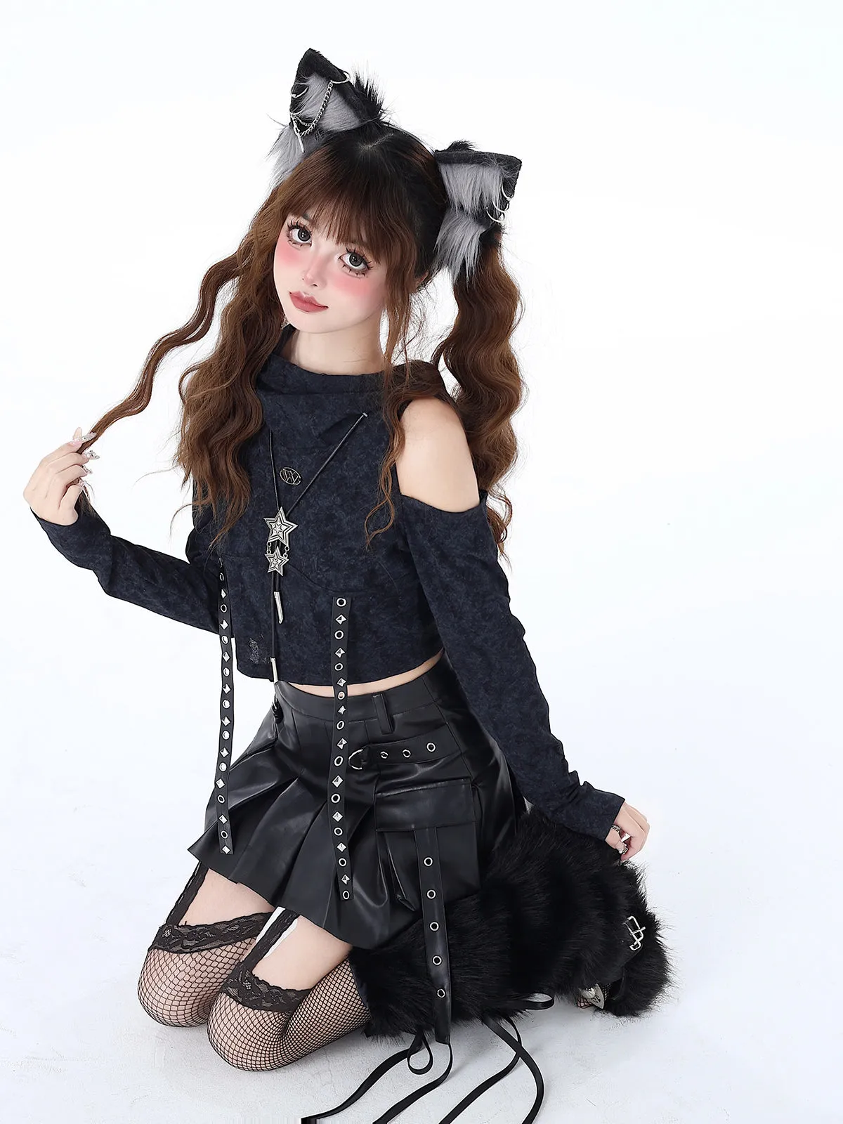 Cool Waistland Damaged Slim Top Hooded