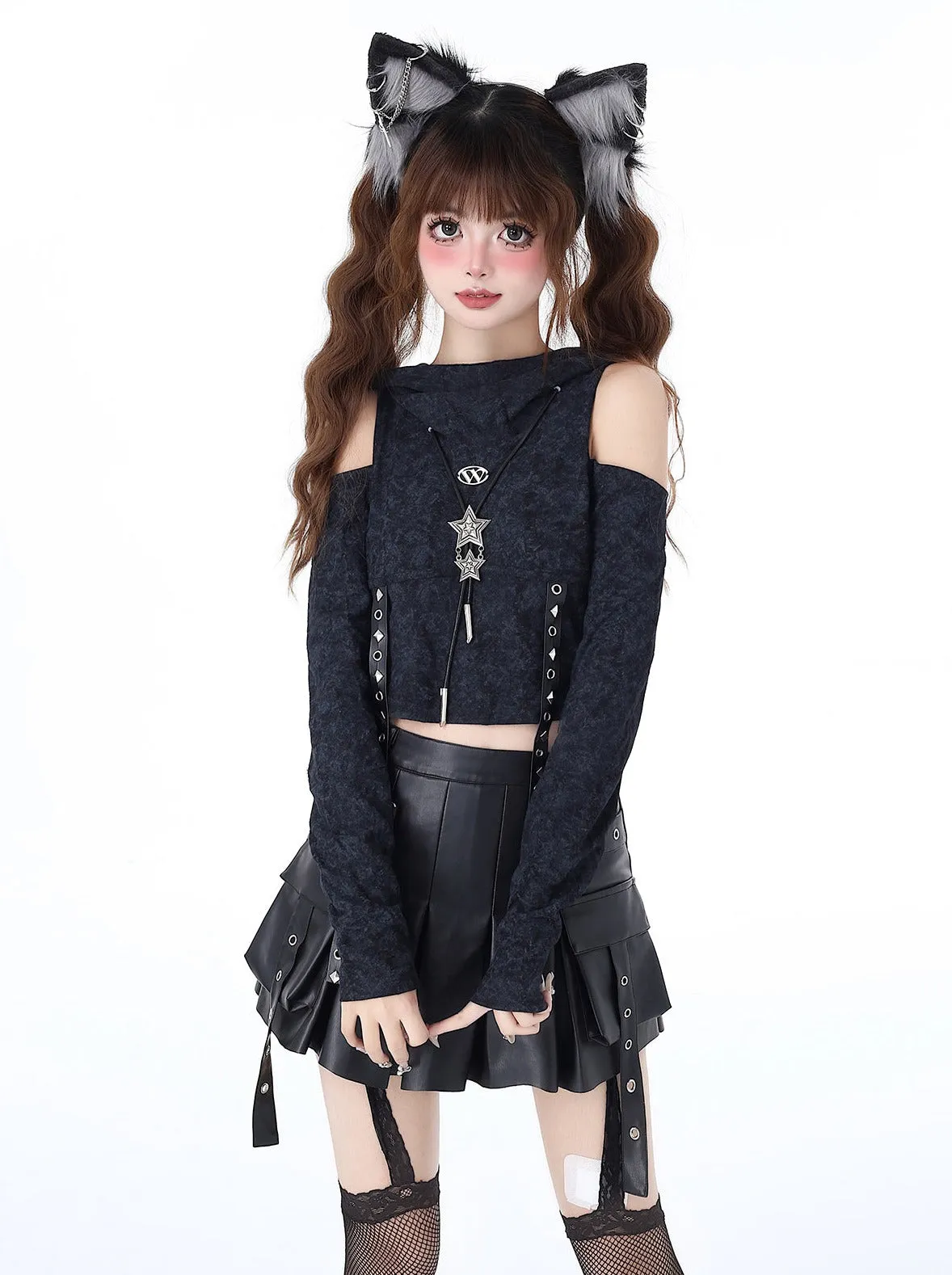 Cool Waistland Damaged Slim Top Hooded