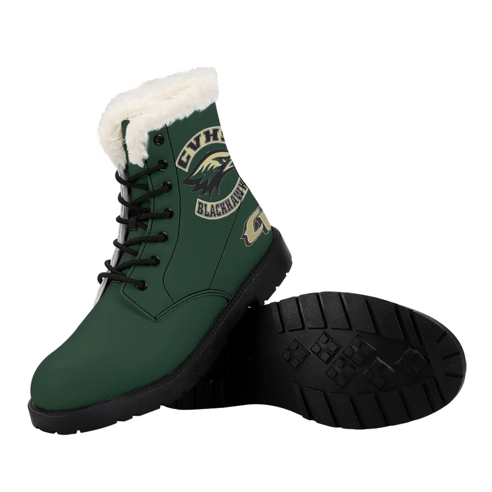 CVHS Seniors Rocker & CV Logo Women's Fur Top Combat Style Boots