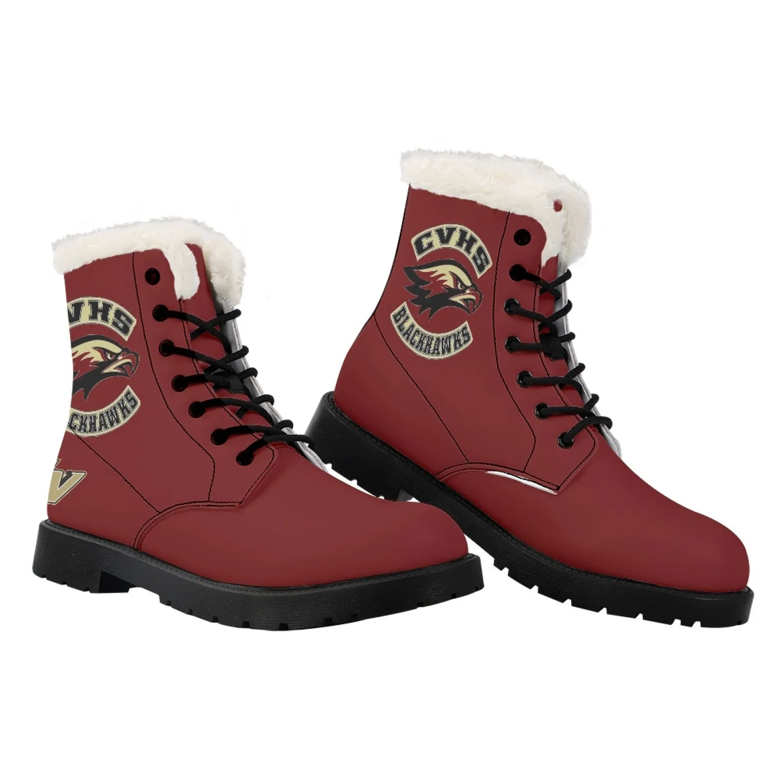 CVHS Seniors Rocker & CV Logo Women's Fur Top Combat Style Boots