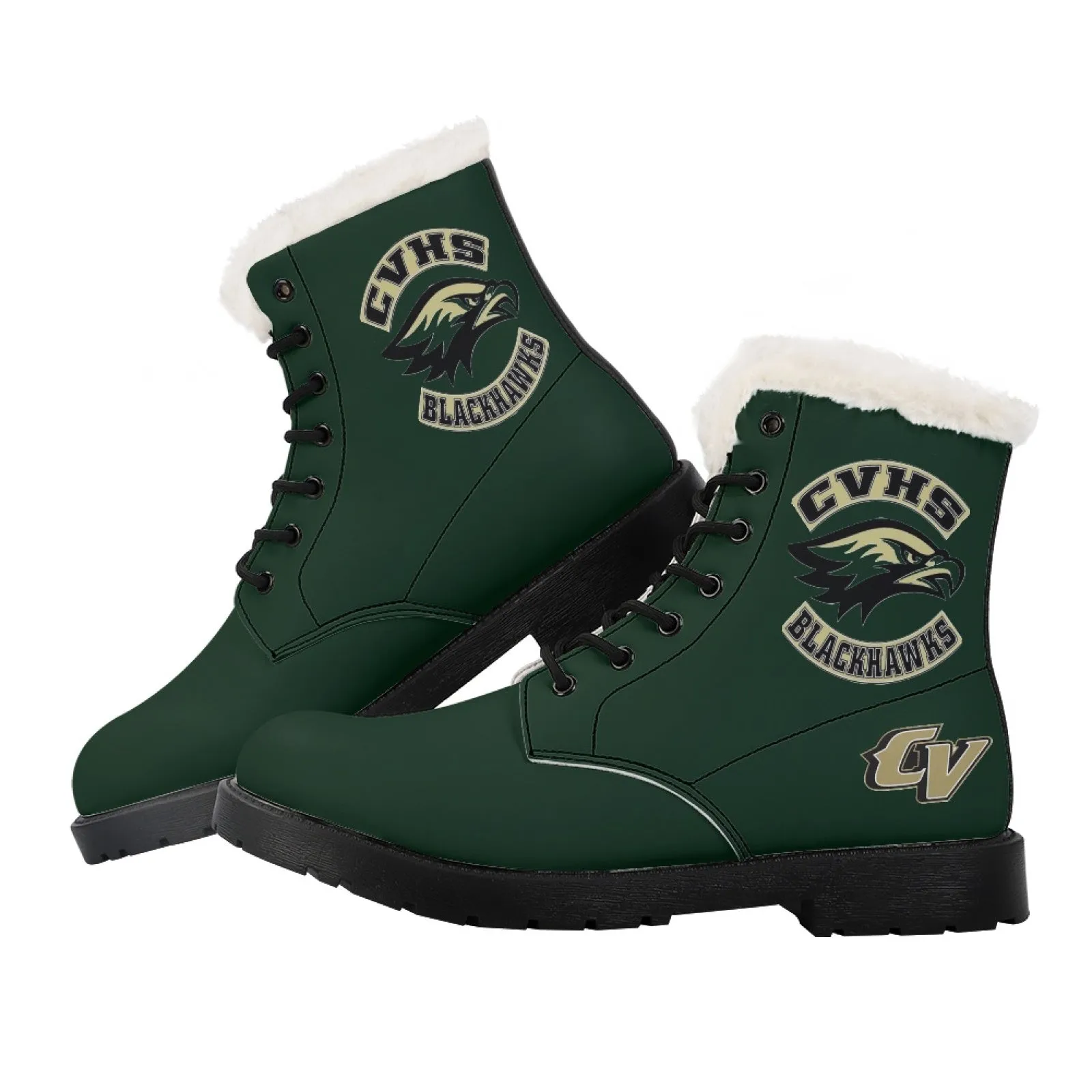 CVHS Seniors Rocker & CV Logo Women's Fur Top Combat Style Boots