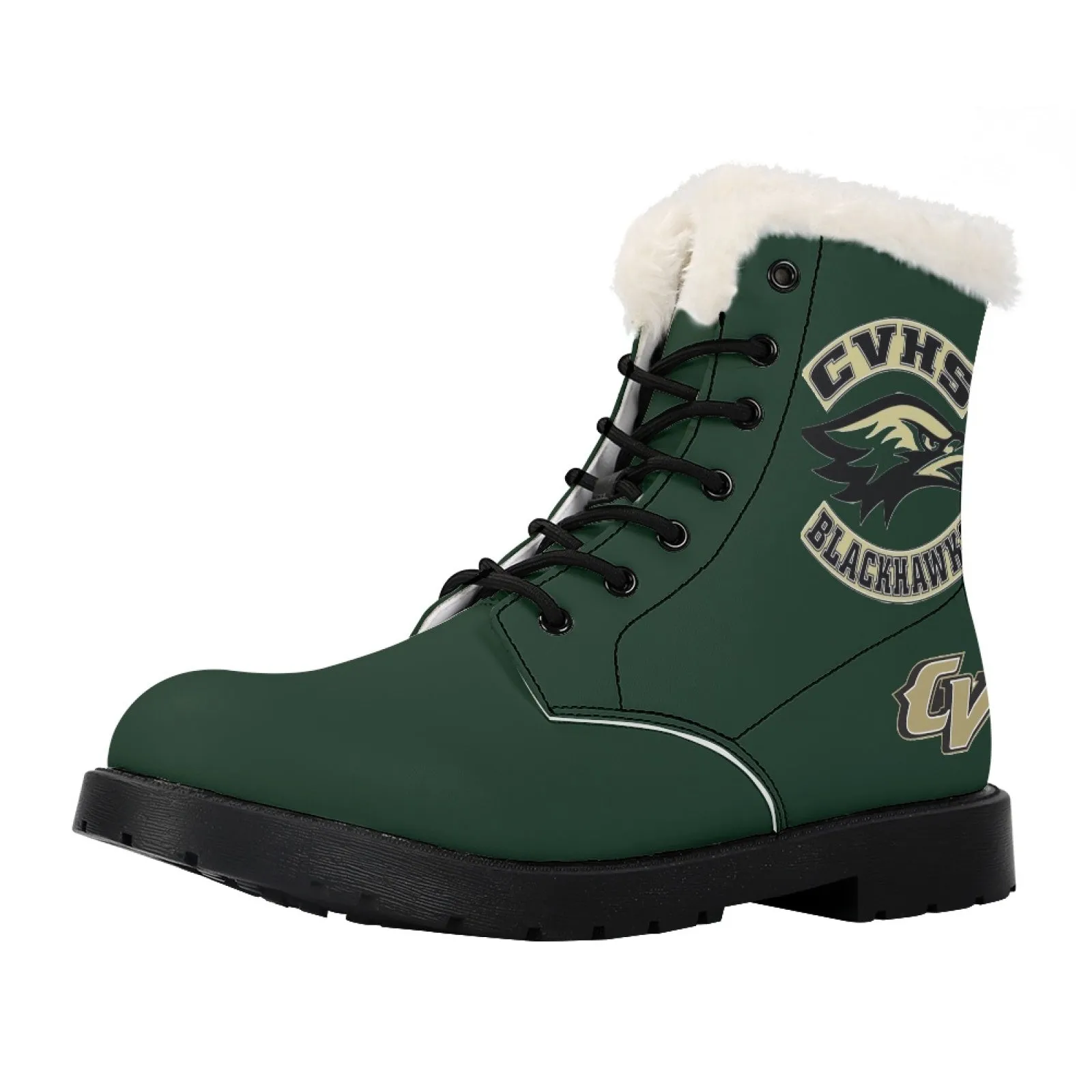 CVHS Seniors Rocker & CV Logo Women's Fur Top Combat Style Boots