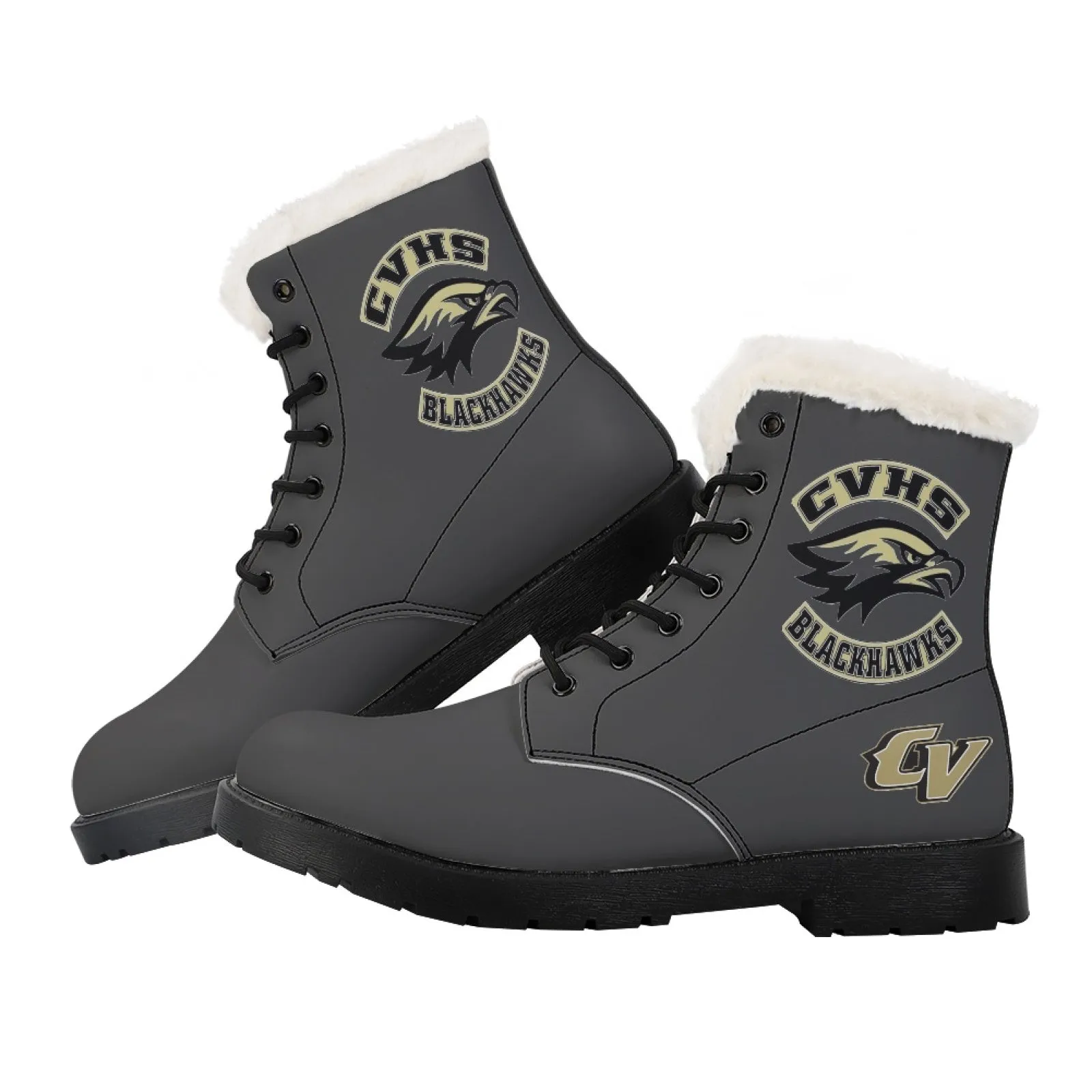 CVHS Seniors Rocker & CV Logo Women's Fur Top Combat Style Boots