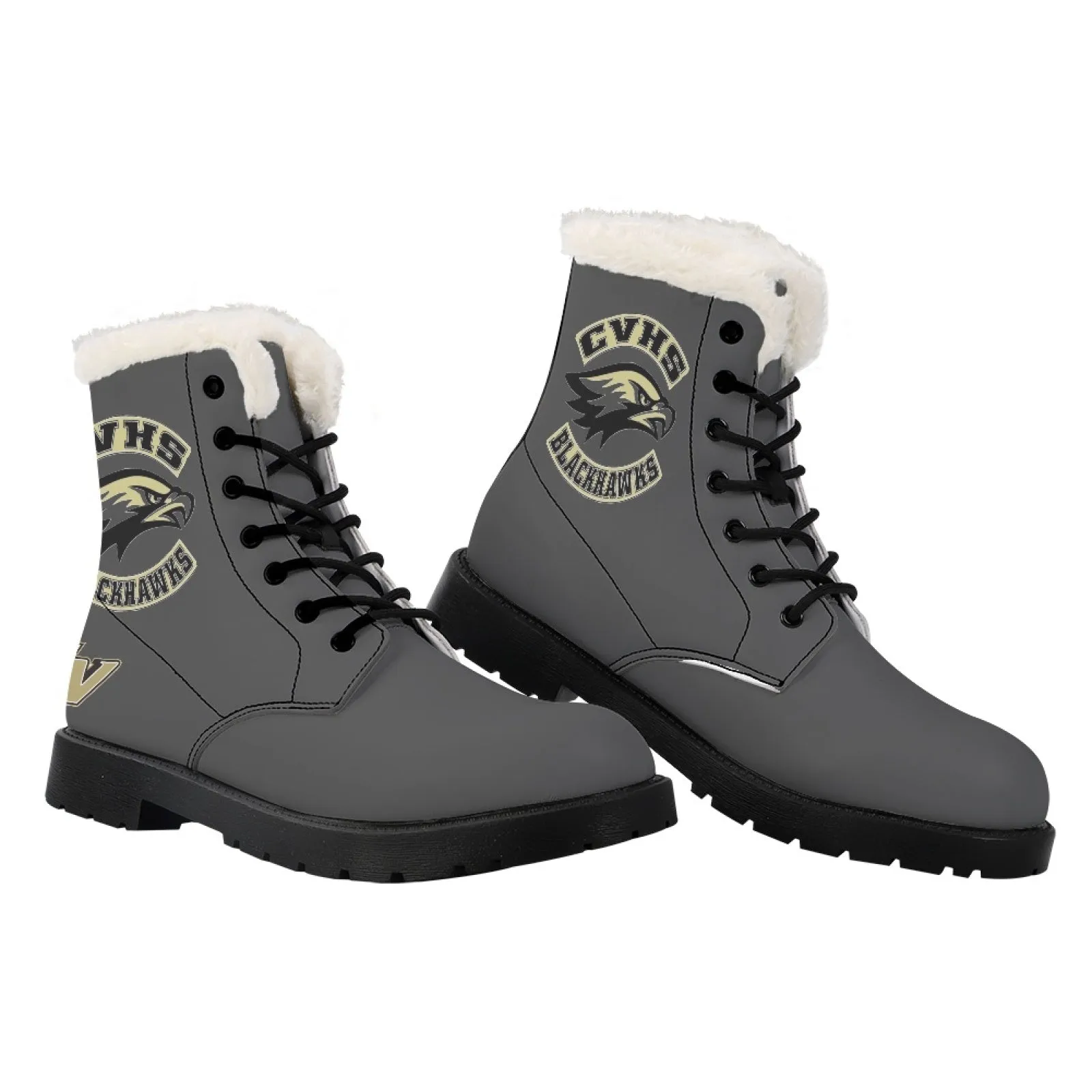 CVHS Seniors Rocker & CV Logo Women's Fur Top Combat Style Boots