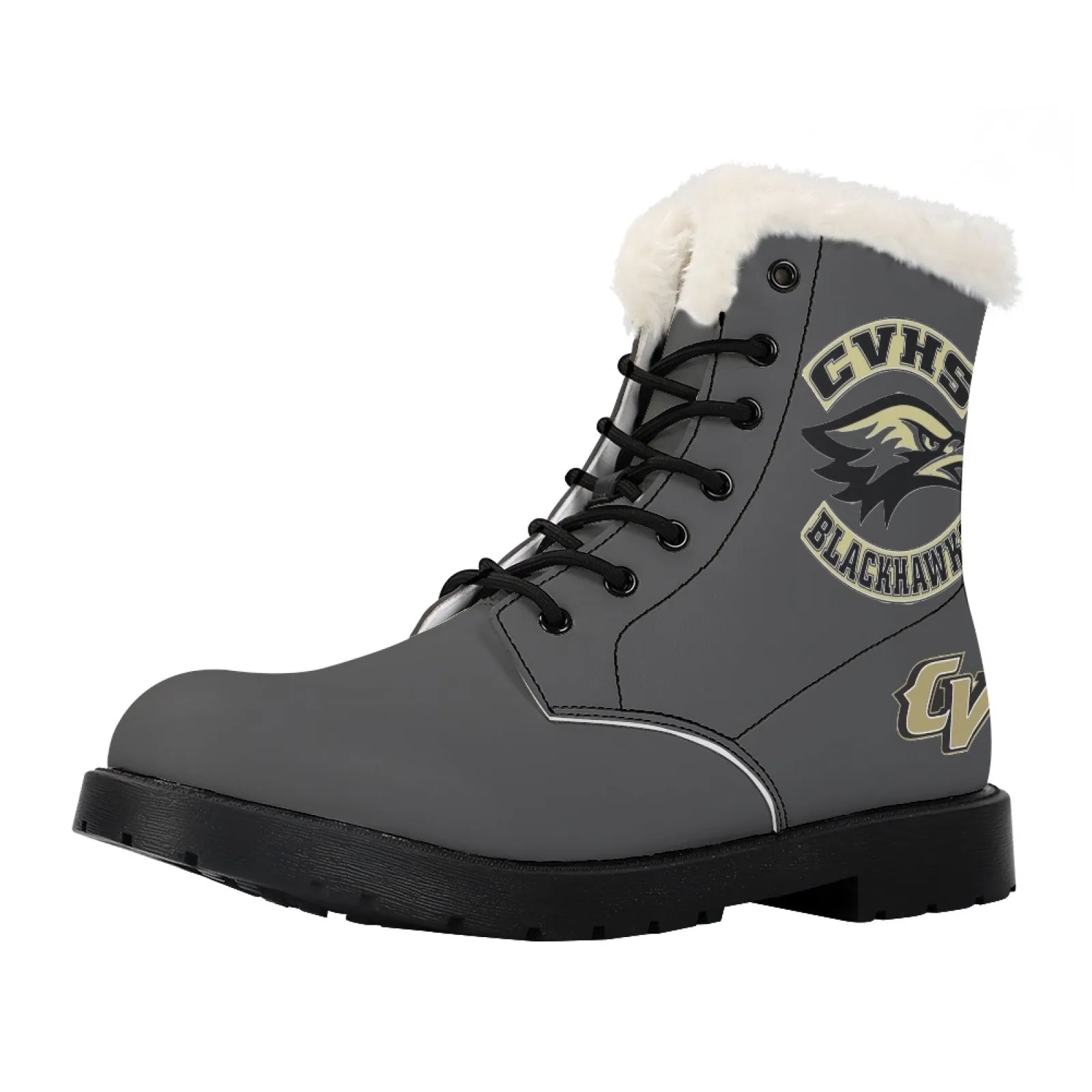 CVHS Seniors Rocker & CV Logo Women's Fur Top Combat Style Boots