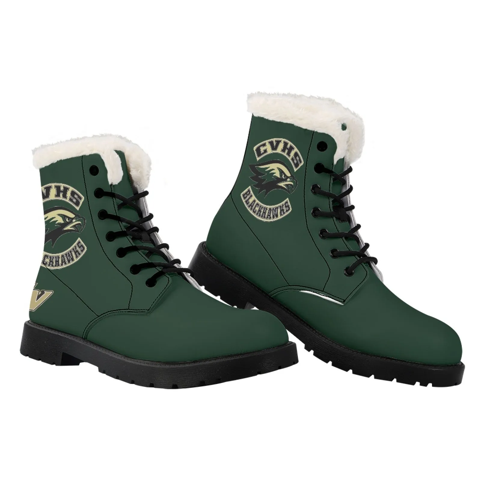 CVHS Seniors Rocker & CV Logo Women's Fur Top Combat Style Boots
