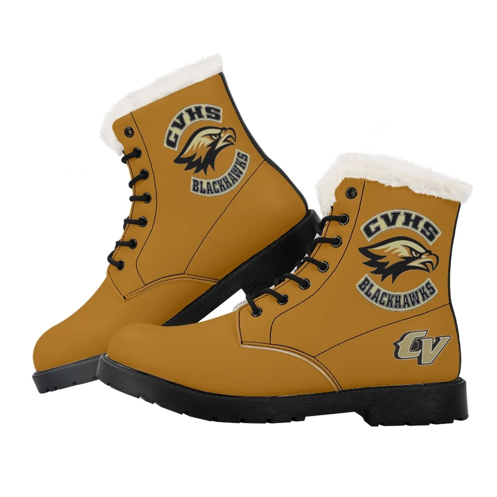 CVHS Seniors Rocker & CV Logo Women's Fur Top Combat Style Boots