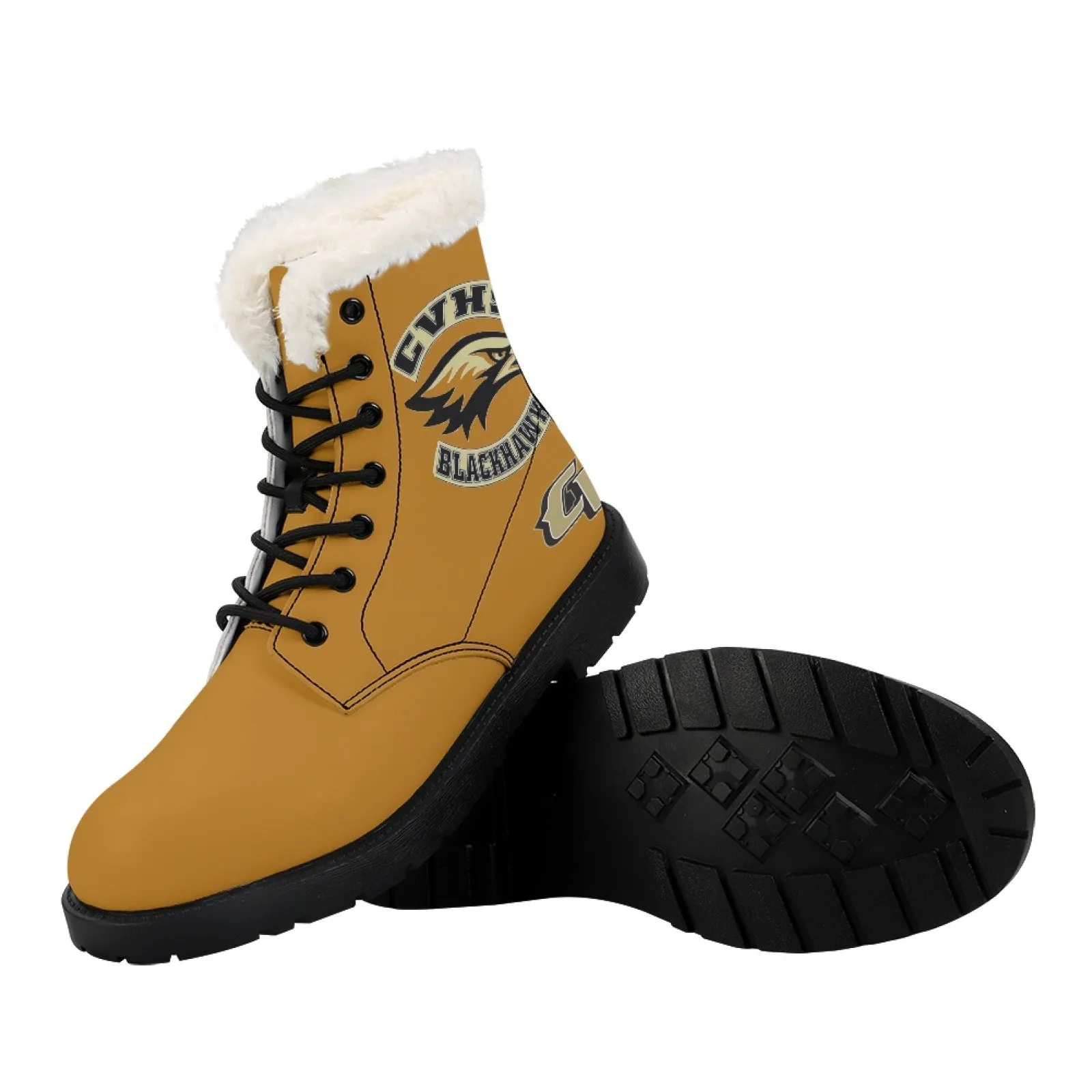 CVHS Seniors Rocker & CV Logo Women's Fur Top Combat Style Boots