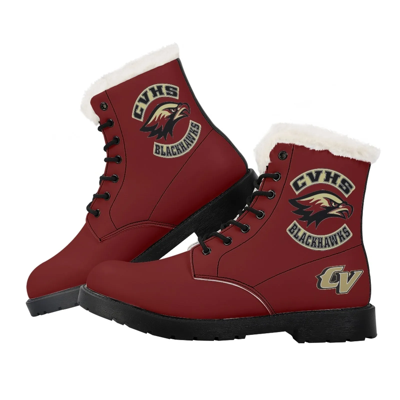 CVHS Seniors Rocker & CV Logo Women's Fur Top Combat Style Boots