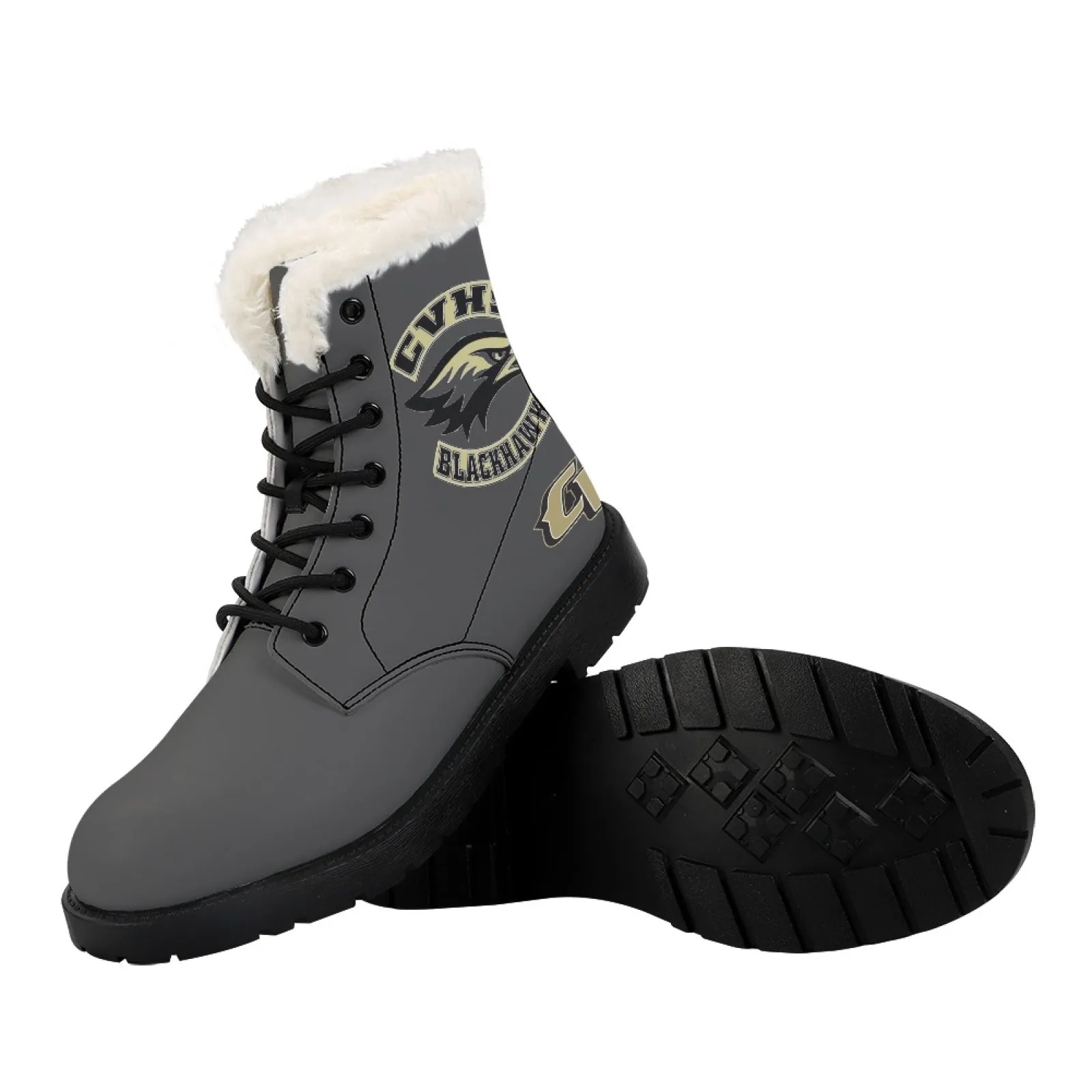 CVHS Seniors Rocker & CV Logo Women's Fur Top Combat Style Boots
