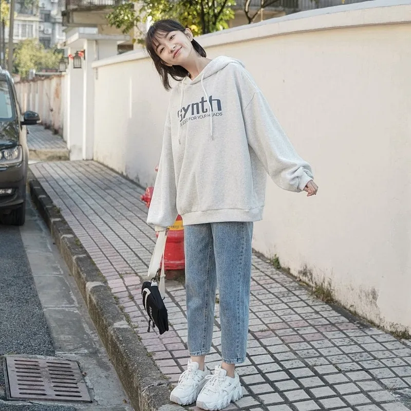 Japanese Harajuku Simple Style Gray Hoodie
