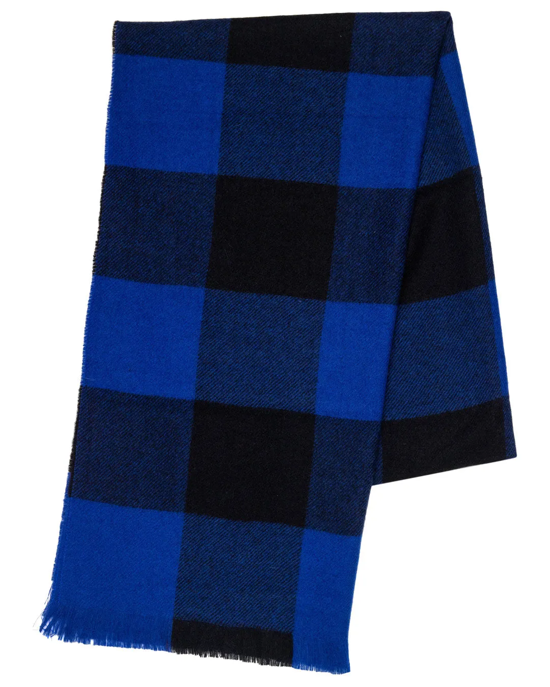 Joshua Ellis Lightweight Check Brushed Cashmere Scarf Blue x Black