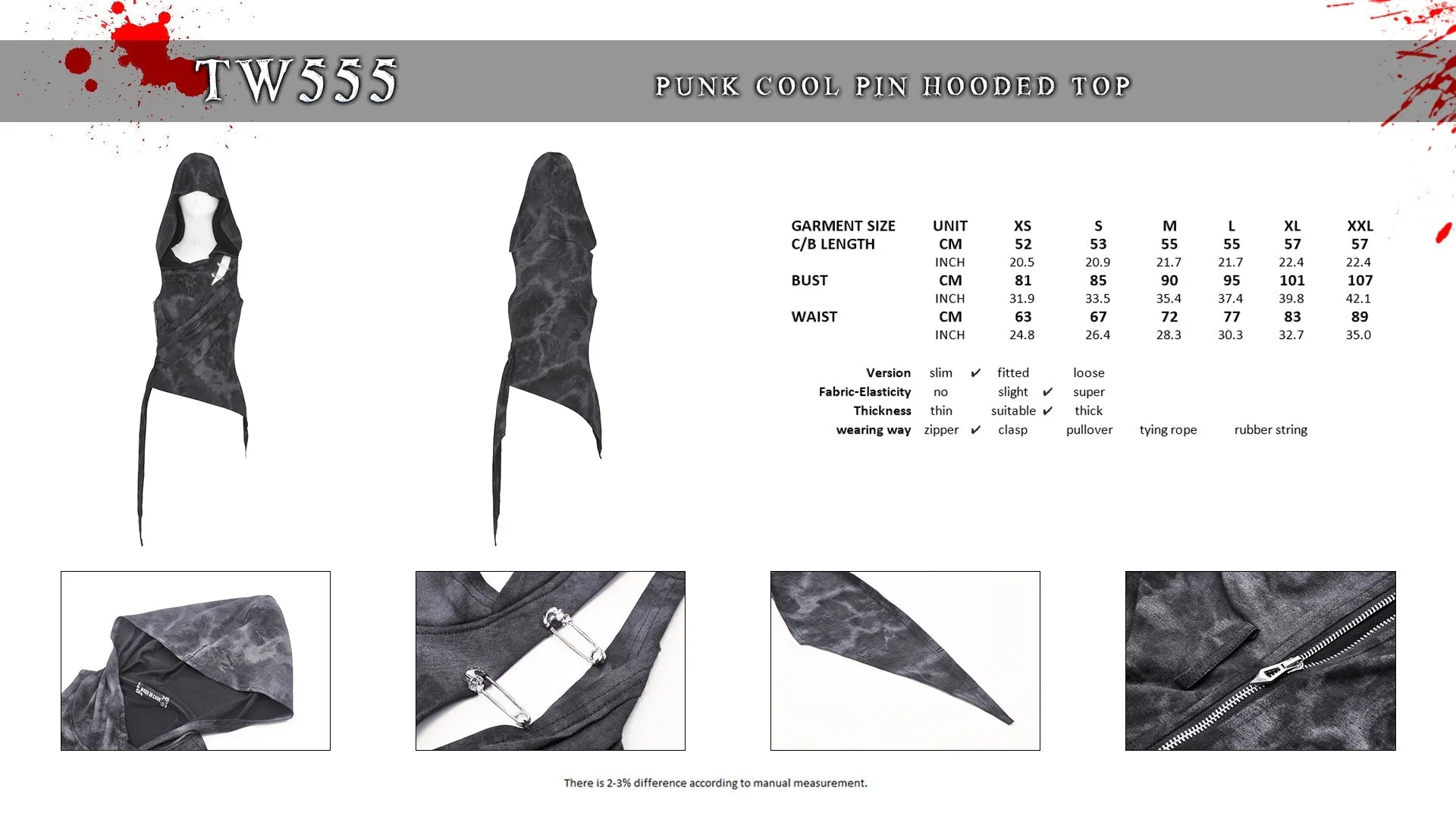Punk cool pin hooded top TW555