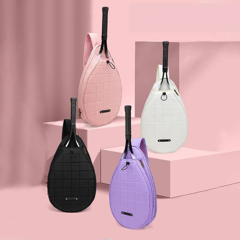 Racket Bag For Women Plaid Pattern Waterproof Polyester Crossbody Bag