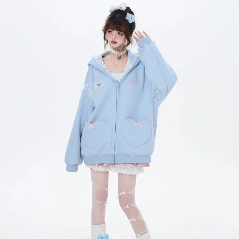 Sweet Girl Style Lace Rabbit Ears Hooded Coat