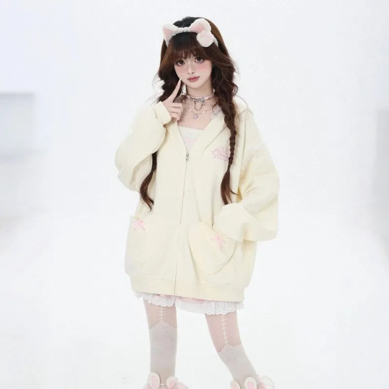 Sweet Girl Style Lace Rabbit Ears Hooded Coat