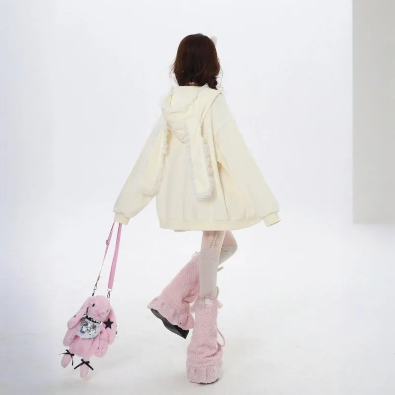 Sweet Girl Style Lace Rabbit Ears Hooded Coat