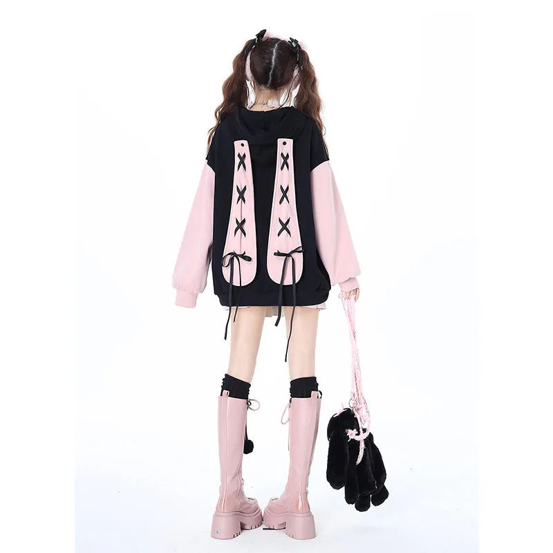 Sweet Girly Style Bunny Ear Hooded Sweatshirt