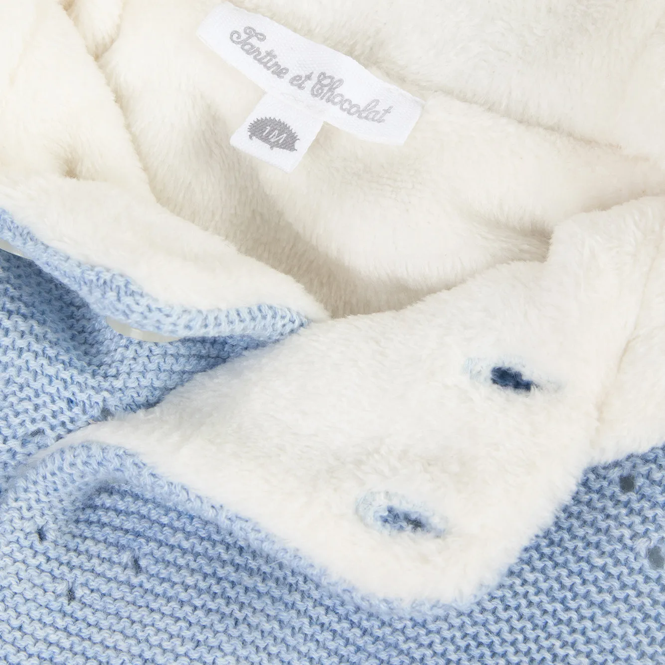 TARTINE ET CHOCOLAT Faux-Fur Lined Knit Jacket, Blue