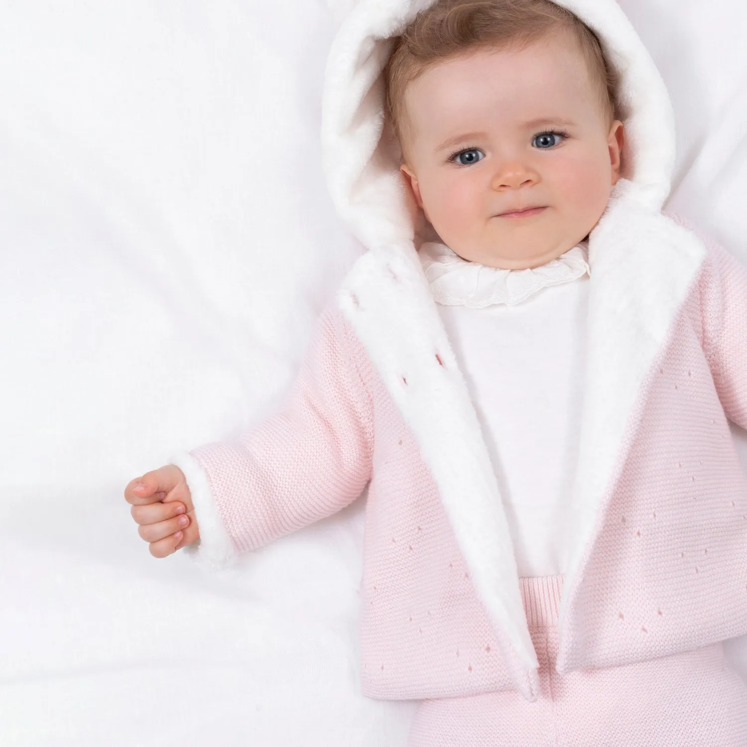 TARTINE ET CHOCOLAT Faux-Fur Lined Knit Jacket, Pink