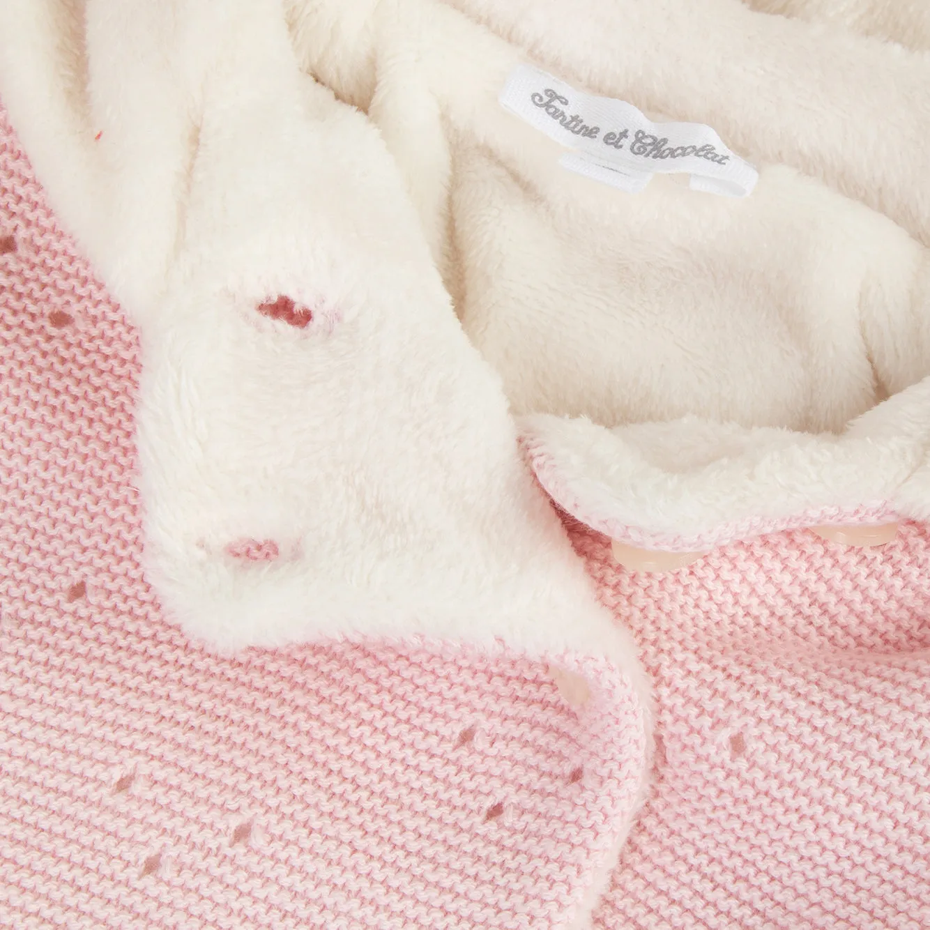 TARTINE ET CHOCOLAT Faux-Fur Lined Knit Jacket, Pink