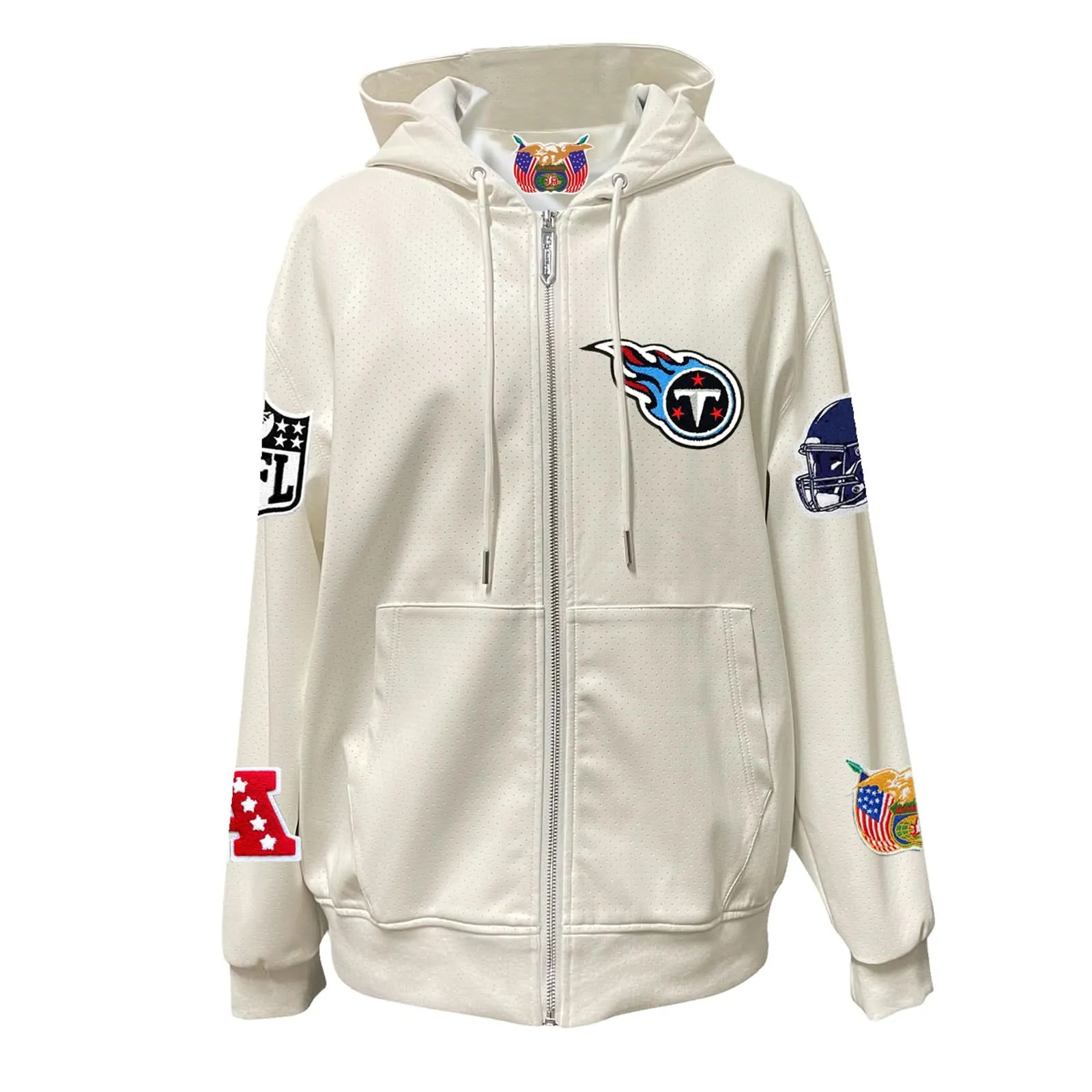 TENNESSEE TITANS LIGHTWEIGHT VEGAN ZIP-UP HOODED JACKET WHITE
