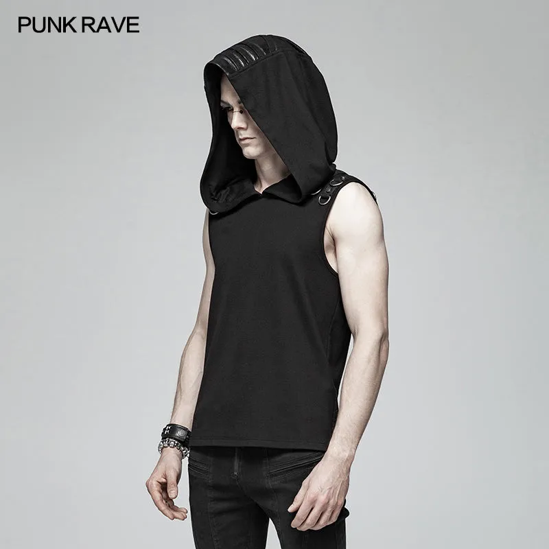 WT-564 Dark Punk Men Sleeveless T-shirt Hooded Vest