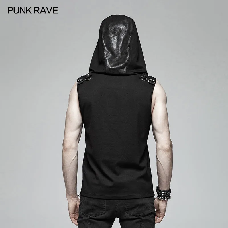 WT-564 Dark Punk Men Sleeveless T-shirt Hooded Vest