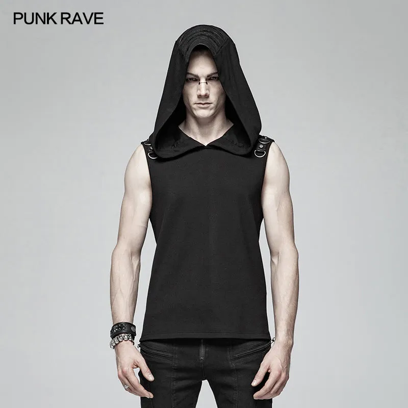 WT-564 Dark Punk Men Sleeveless T-shirt Hooded Vest