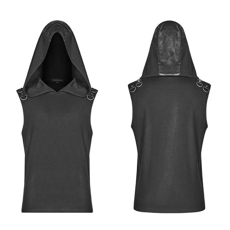 WT-564 Dark Punk Men Sleeveless T-shirt Hooded Vest