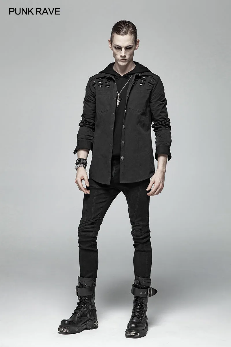 WT-564 Dark Punk Men Sleeveless T-shirt Hooded Vest